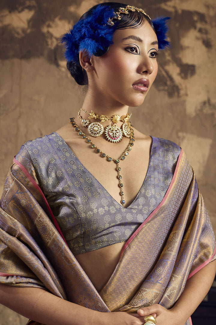 Heathered Grey Kanjivaram Silk Saree