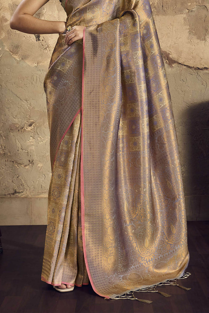 Heathered Grey Kanjivaram Silk Saree