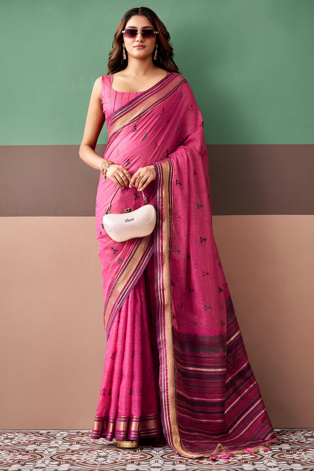 Hibiscus Pink Cotton Silk Saree