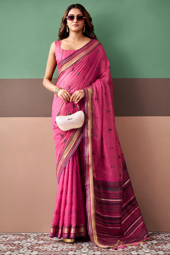 Hibiscus Pink Cotton Silk Saree