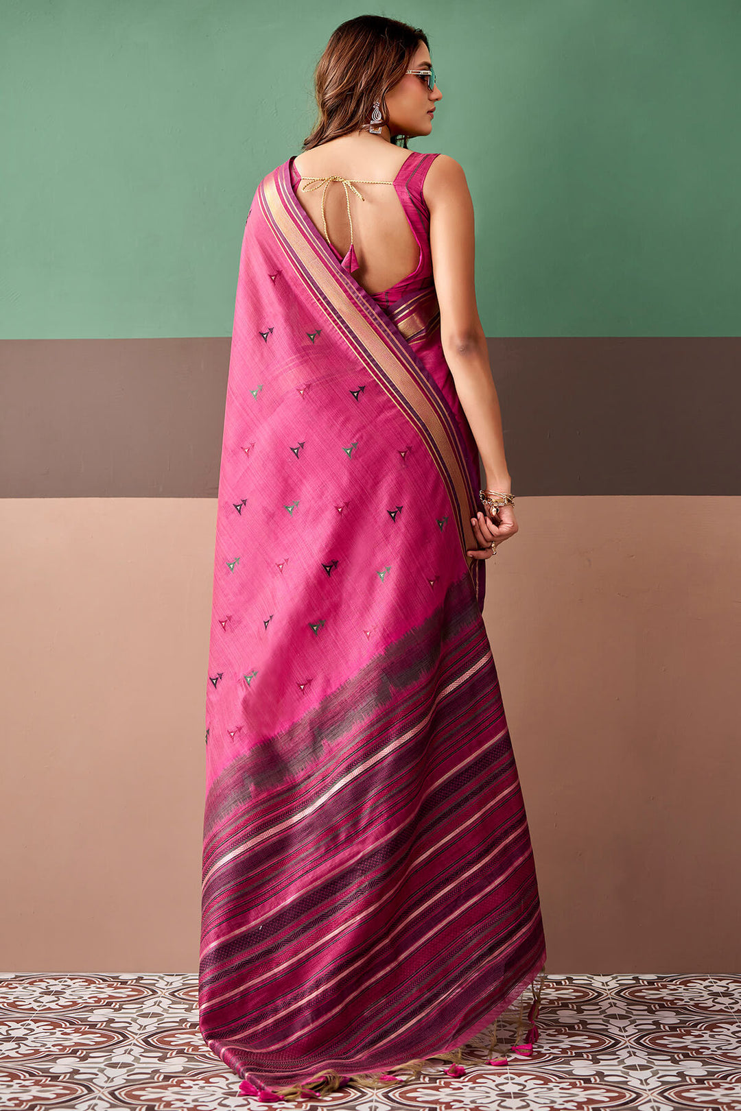 Hibiscus Pink Cotton Silk Saree