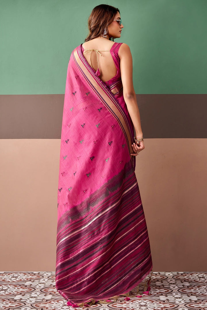 Hibiscus Pink Cotton Silk Saree