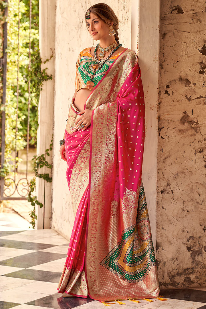 Hibiscus Pink Soft Banarasi silk saree