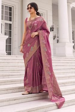Hibiscus Pink Zari Woven Banarasi Tissue Silk Saree
