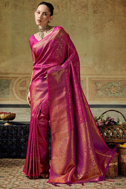 Hibiscus Pink Zari Woven Kanjivaram Silk Saree