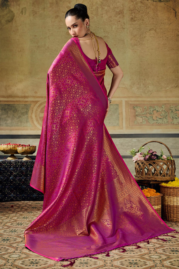 Hibiscus Pink Zari Woven Kanjivaram Silk Saree