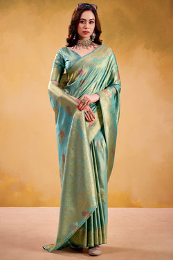 Hippie Blue Banarasi Tissue Silk Saree