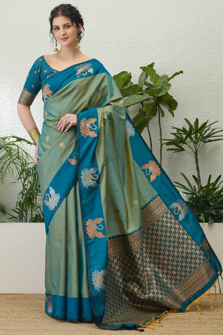 Hippie Blue Handloom Banarasi Silk Saree