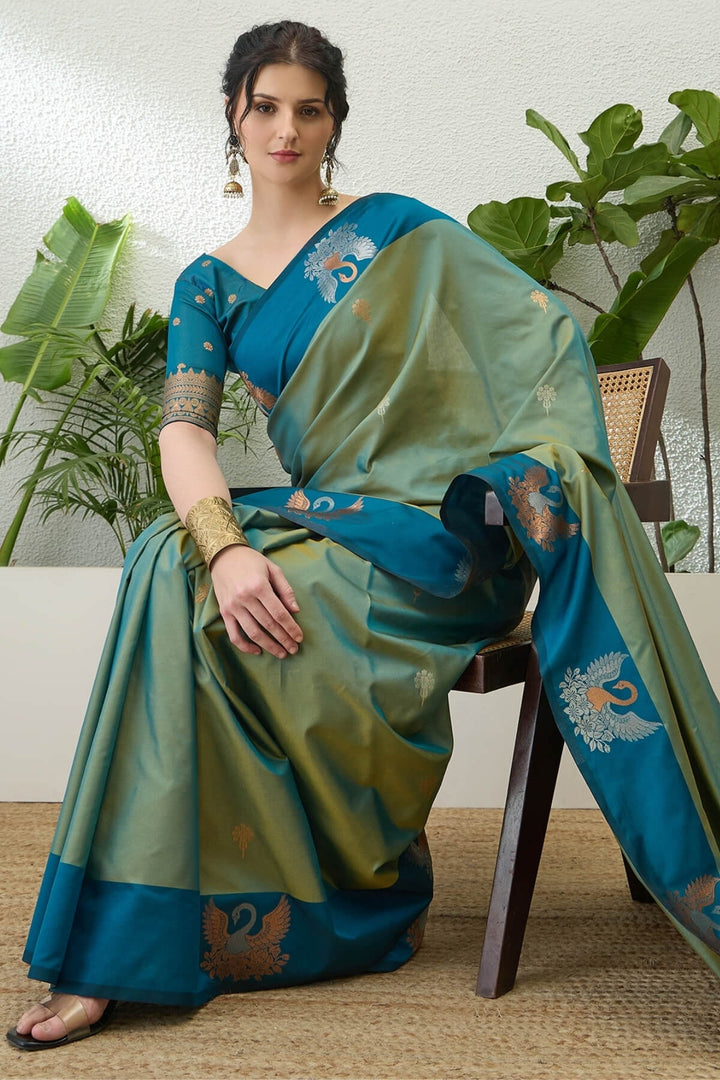 Hippie Blue Handloom Banarasi Silk Saree