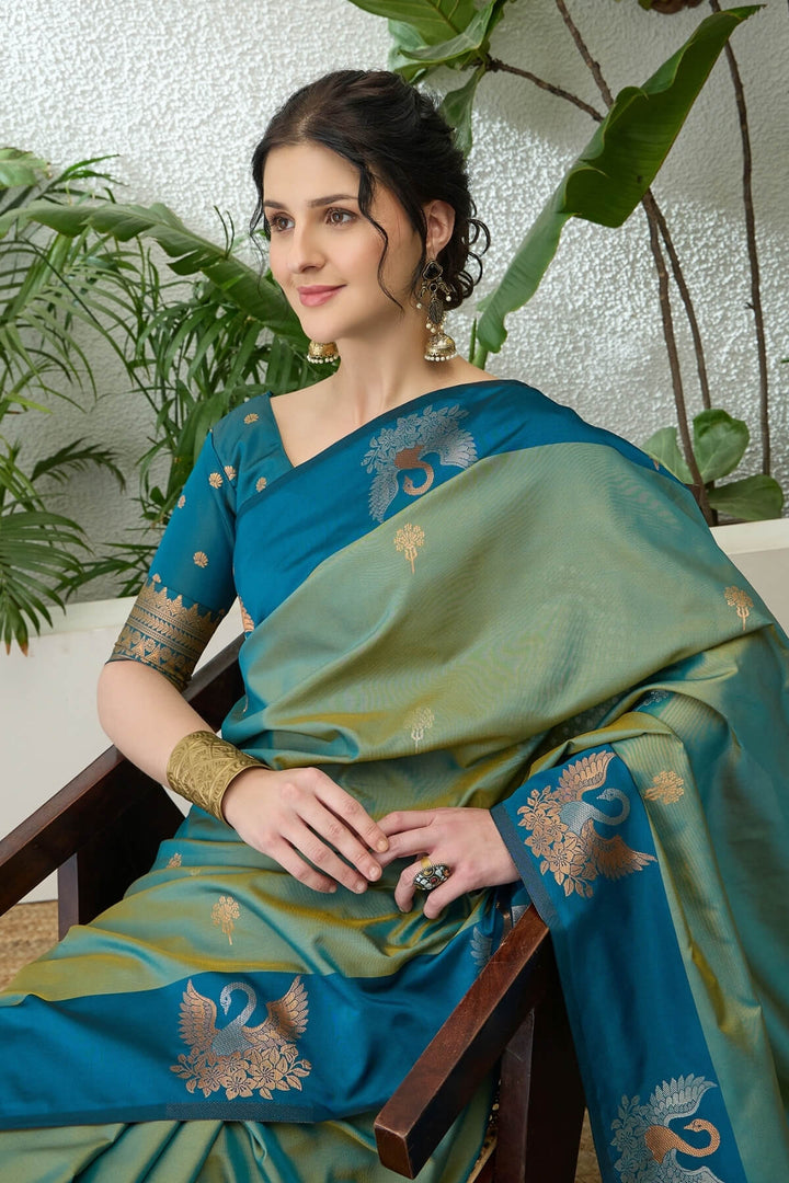 Hippie Blue Handloom Banarasi Silk Saree
