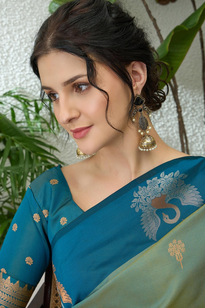 Hippie Blue Handloom Banarasi Silk Saree