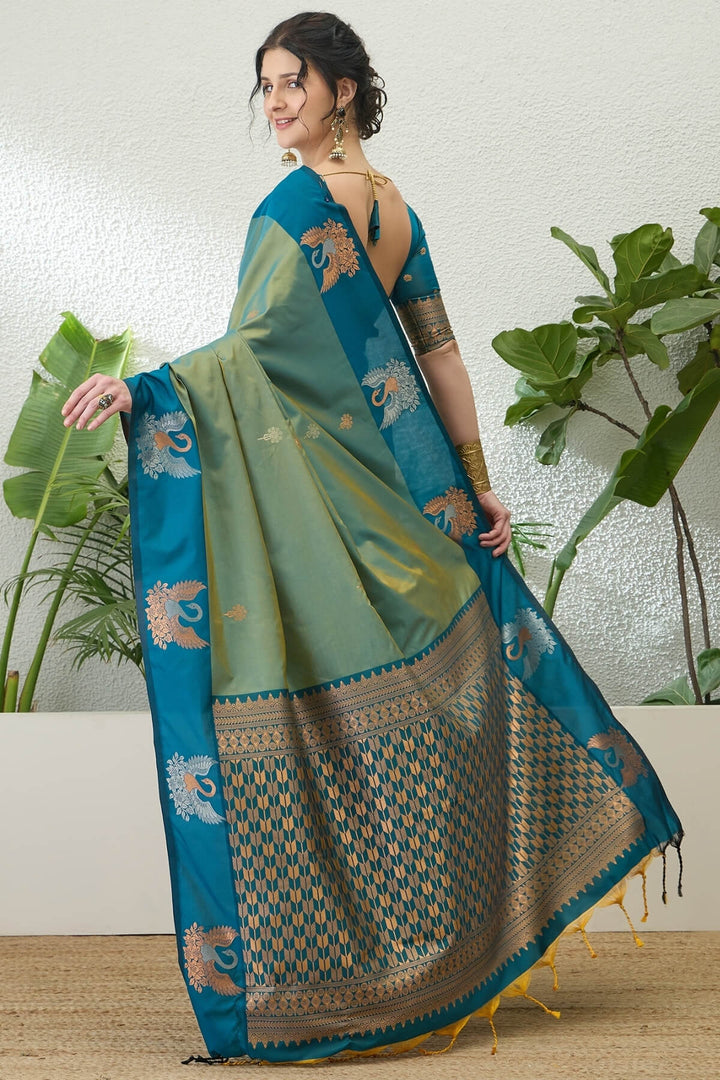 Hippie Blue Handloom Banarasi Silk Saree