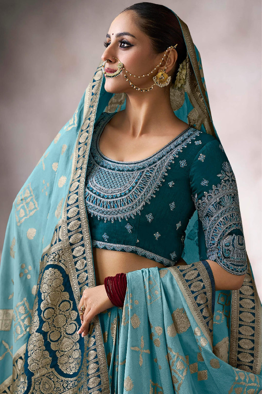 Hippie Blue Zari Woven Pure Crape Silk Saree with Designer Blouse Piece