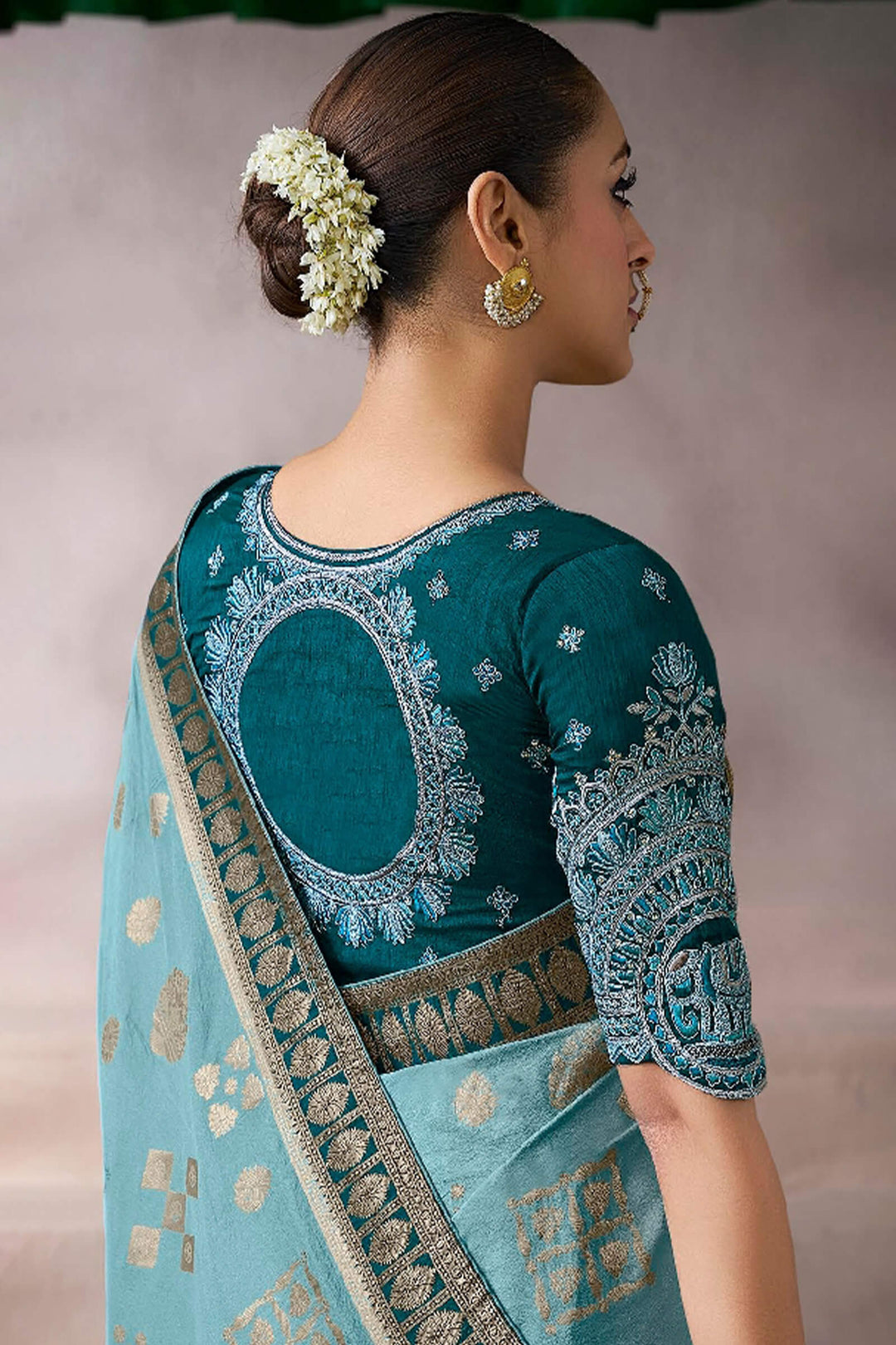 Hippie Blue Zari Woven Pure Crape Silk Saree with Designer Blouse Piece
