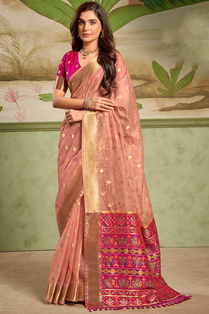 Hit Pink Banarasi Tissue Silk Saree