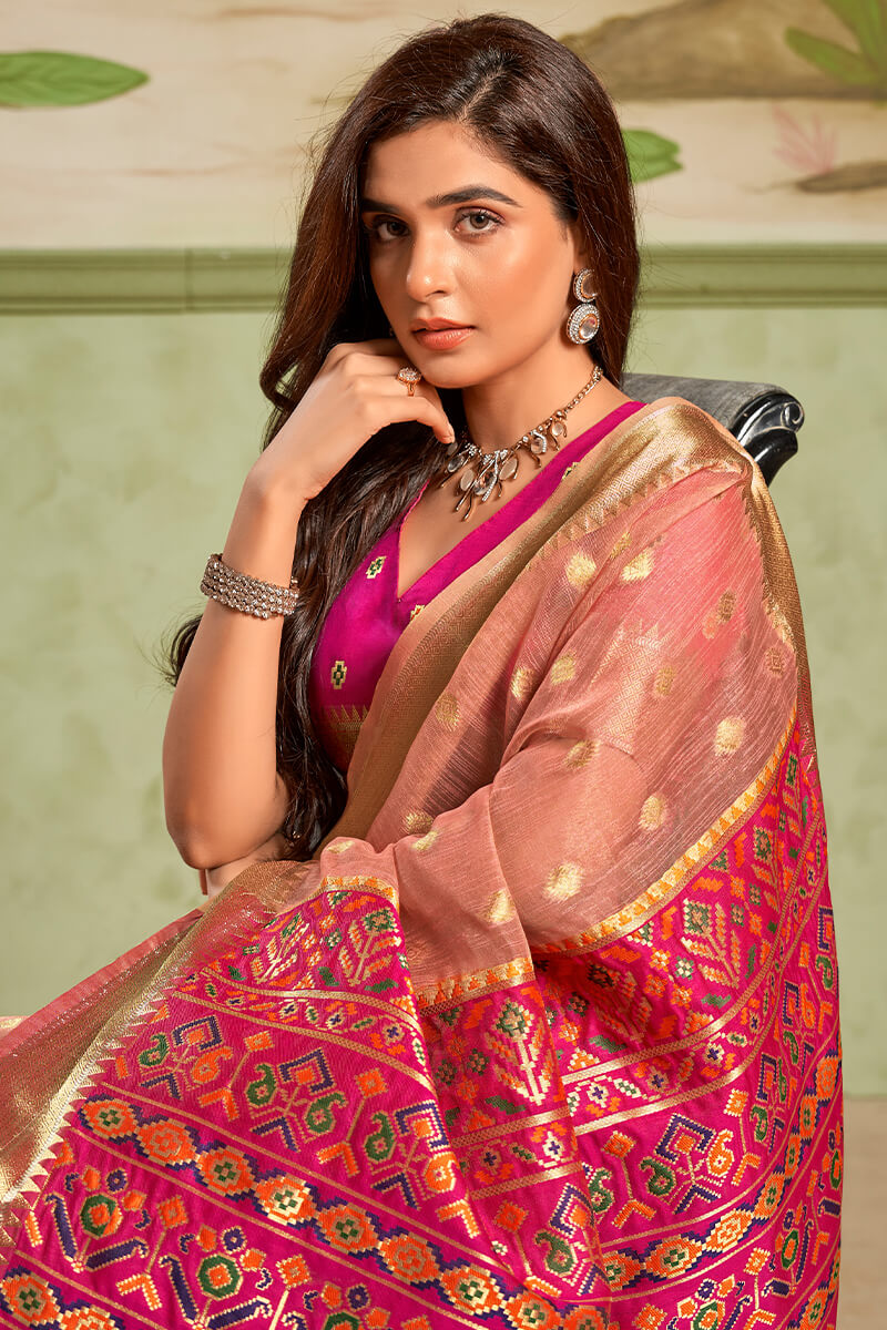 Hit Pink Banarasi Tissue Silk Saree