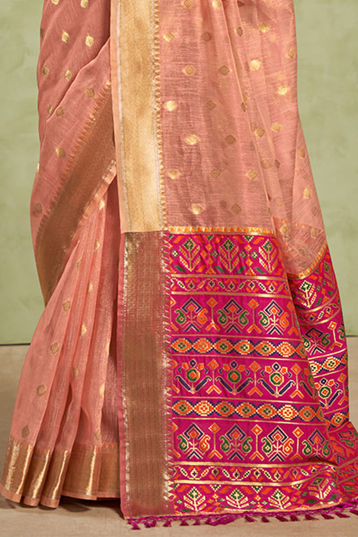 Hit Pink Banarasi Tissue Silk Saree