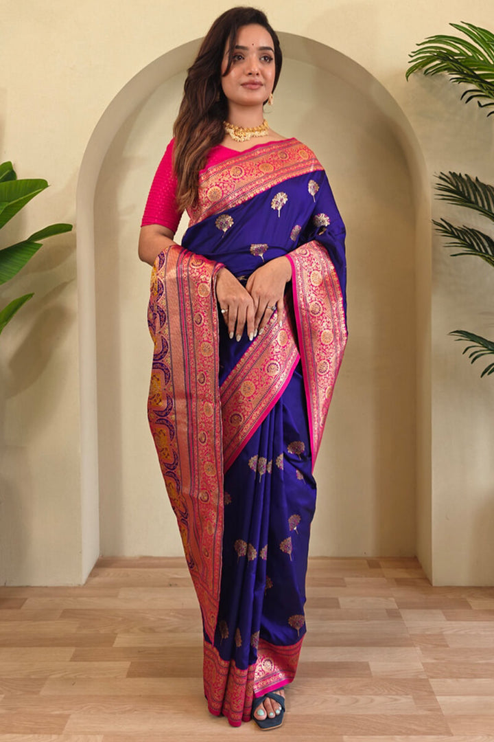 Honey Flower Blue Banarasi Silk saree
