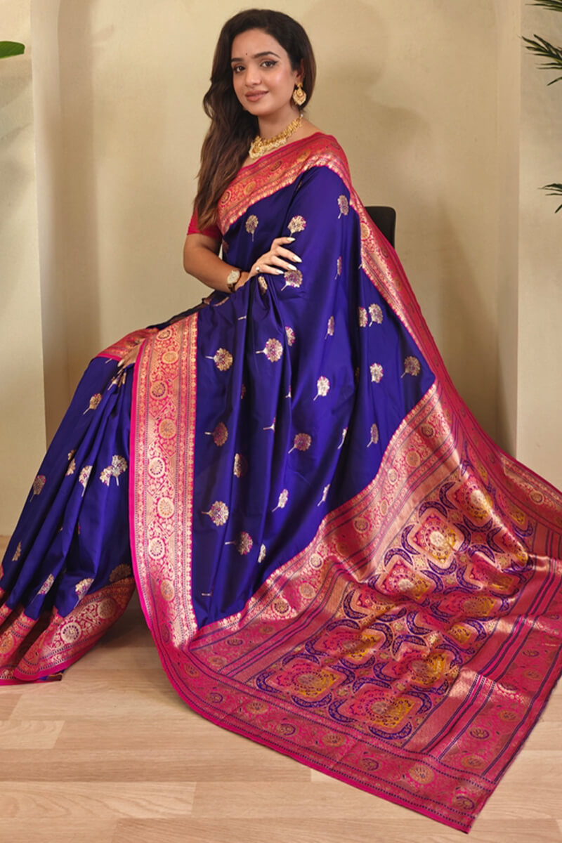 Honey Flower Blue Banarasi Silk saree