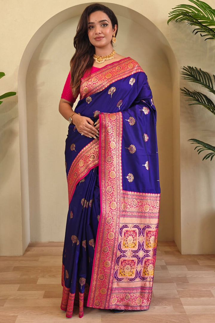 Honey Flower Blue Banarasi Silk saree