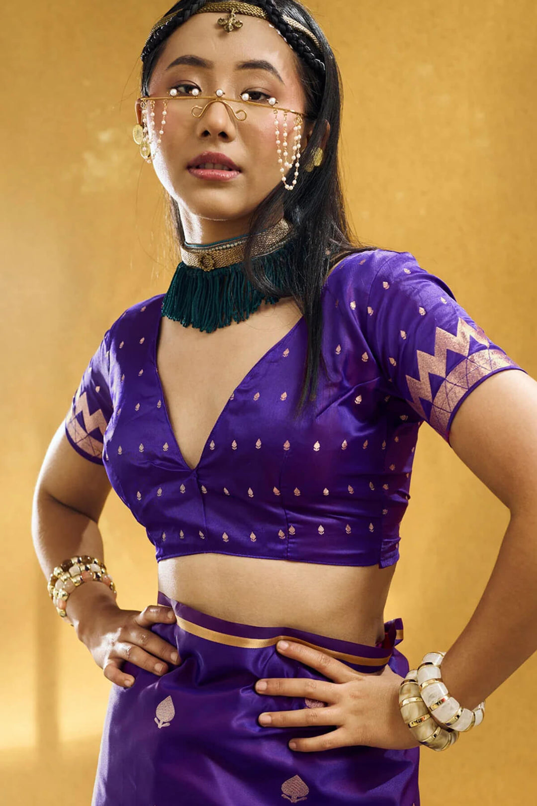 Honey Flower Purple Zari Woven Banarasi Satin silk saree