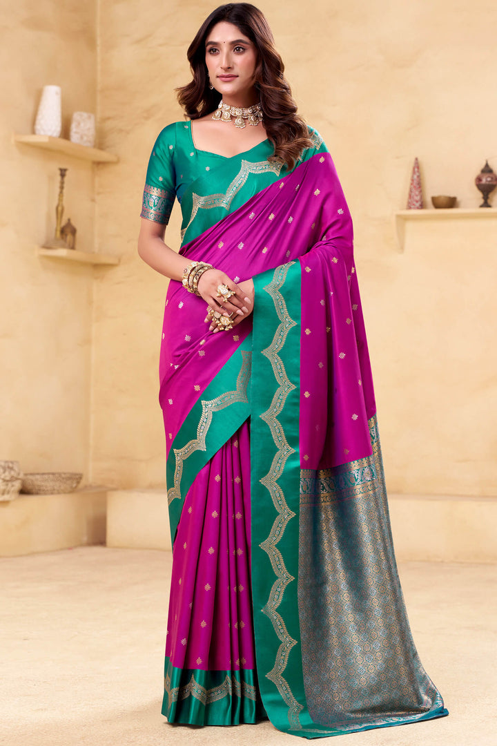 Hot Magenta Banarasi Satin Silk Saree