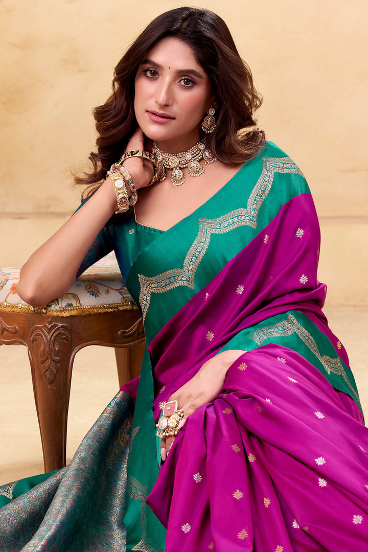 Hot Magenta Banarasi Satin Silk Saree