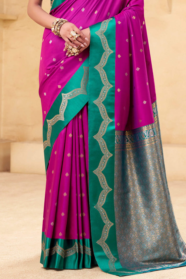 Hot Magenta Banarasi Satin Silk Saree
