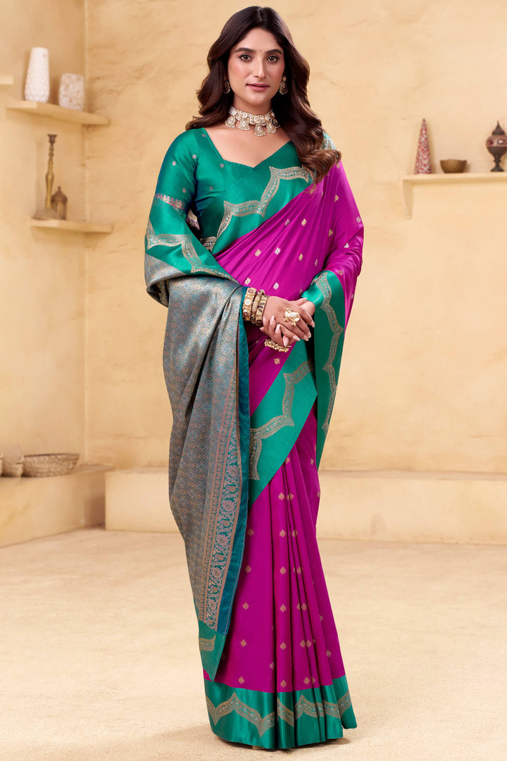 Hot Magenta Banarasi Satin Silk Saree
