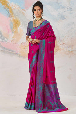 Hot Magenta Woven Kanjivaram Silk Saree