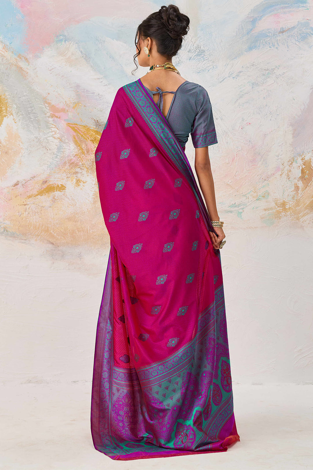 Hot Magenta Woven Kanjivaram Silk Saree