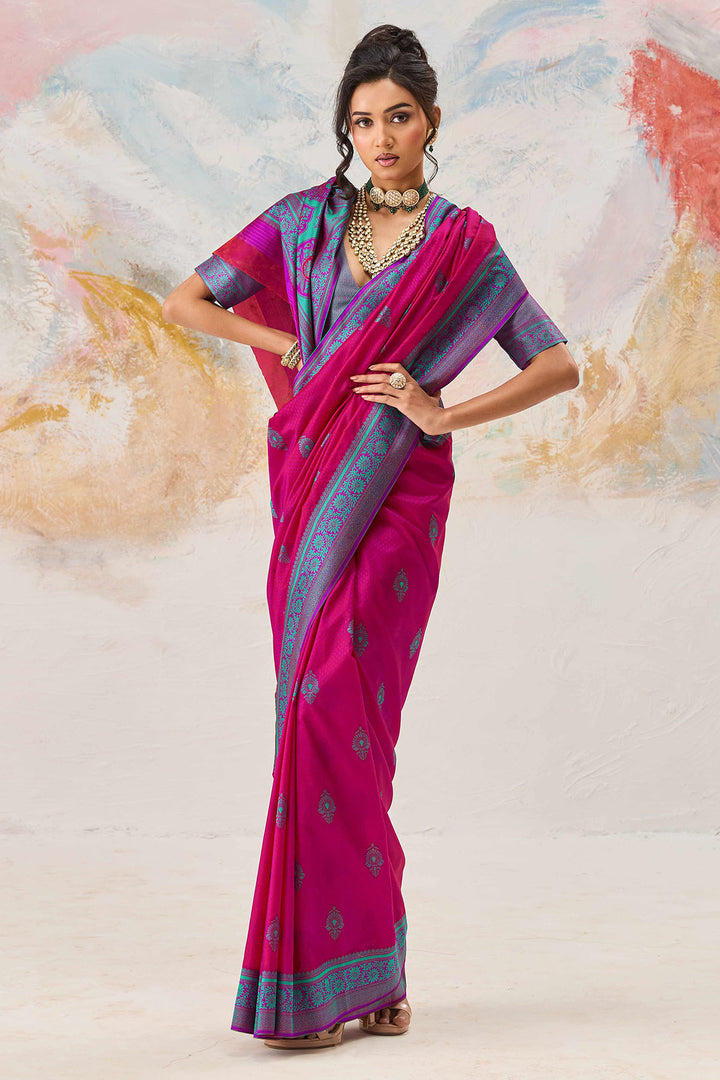 Hot Magenta Woven Kanjivaram Silk Saree