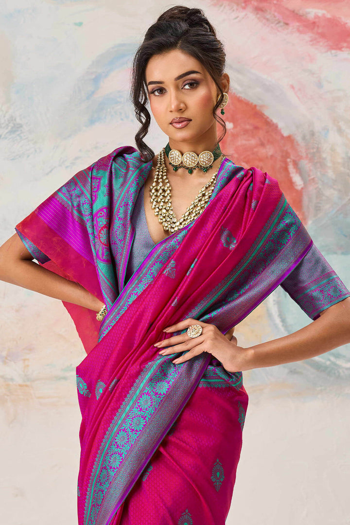 Hot Magenta Woven Kanjivaram Silk Saree
