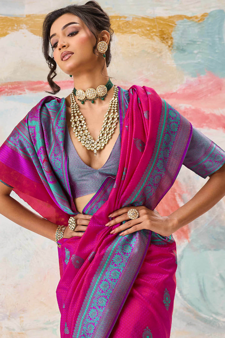 Hot Magenta Woven Kanjivaram Silk Saree
