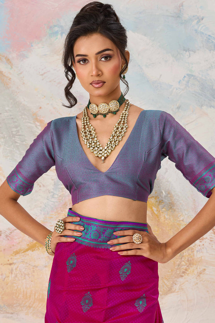 Hot Magenta Woven Kanjivaram Silk Saree