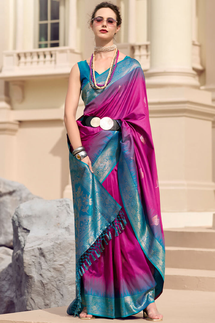 Hot Magenta Zari Woven Banarasi Silk Saree