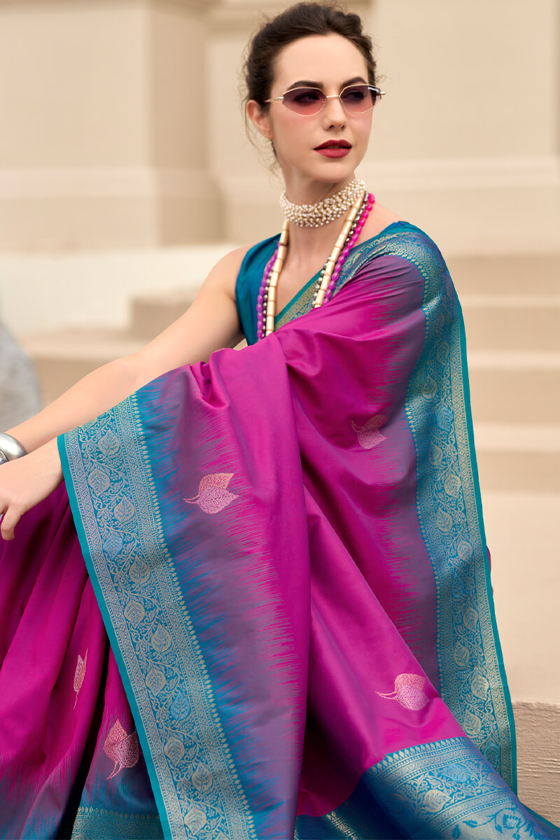 Hot Magenta Zari Woven Banarasi Silk Saree