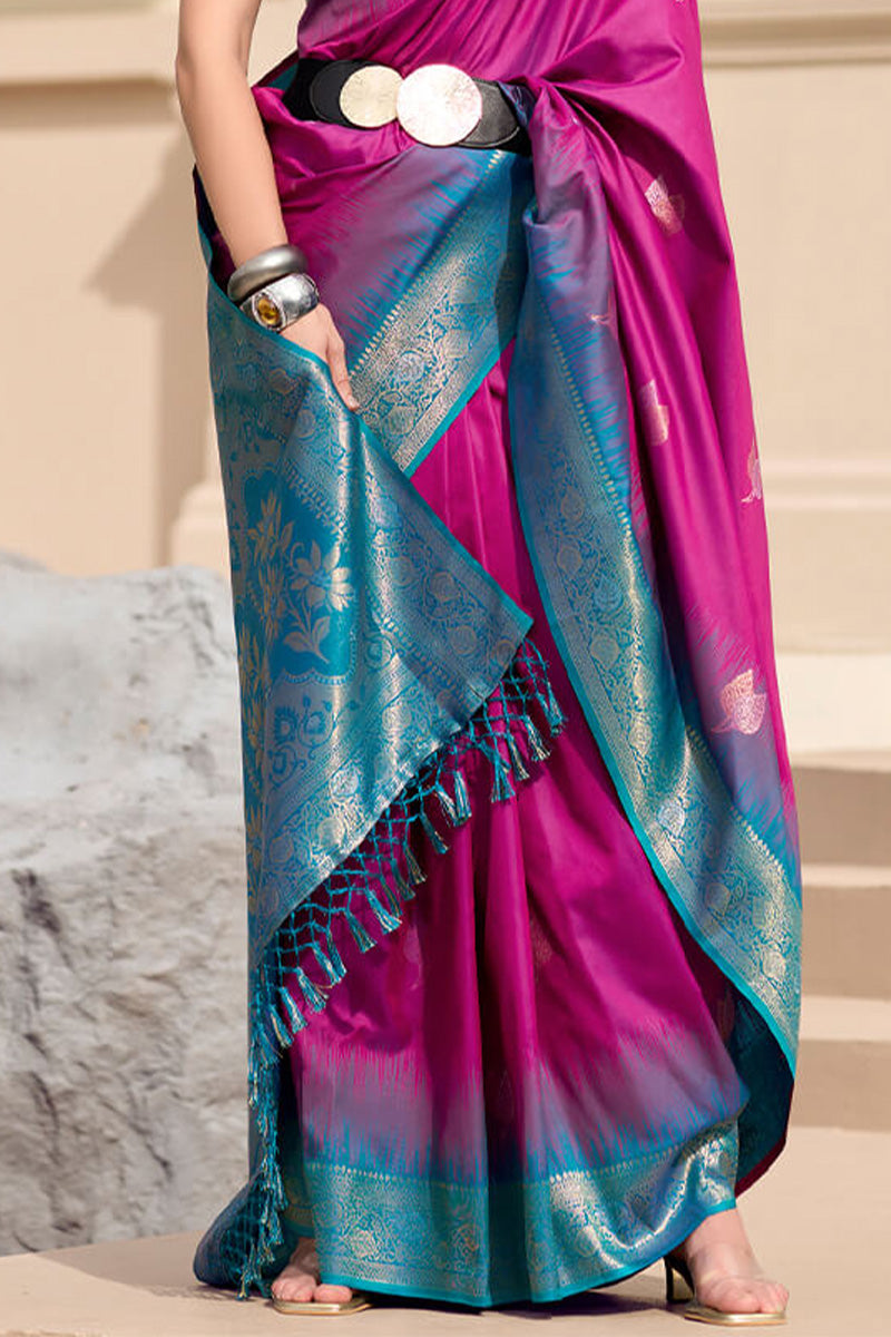 Hot Magenta Zari Woven Banarasi Silk Saree