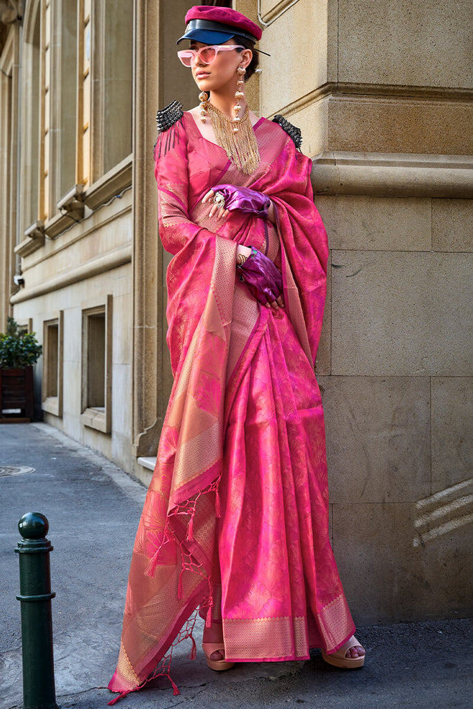 Hot Pink Dual Tone Organza Silk Saree