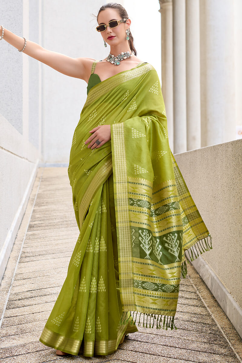 Icky Green Banarasi Soft Silk Saree