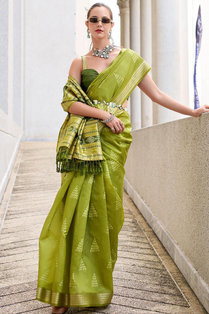 Icky Green Banarasi Soft Silk Saree