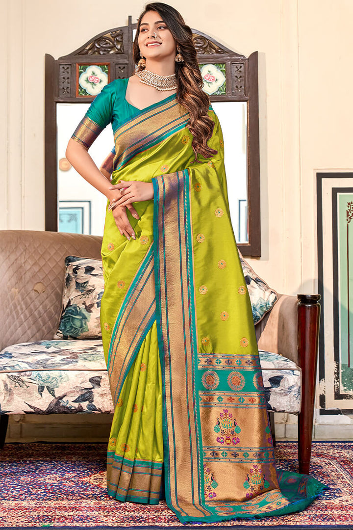 Icky Green Paithani silk saree