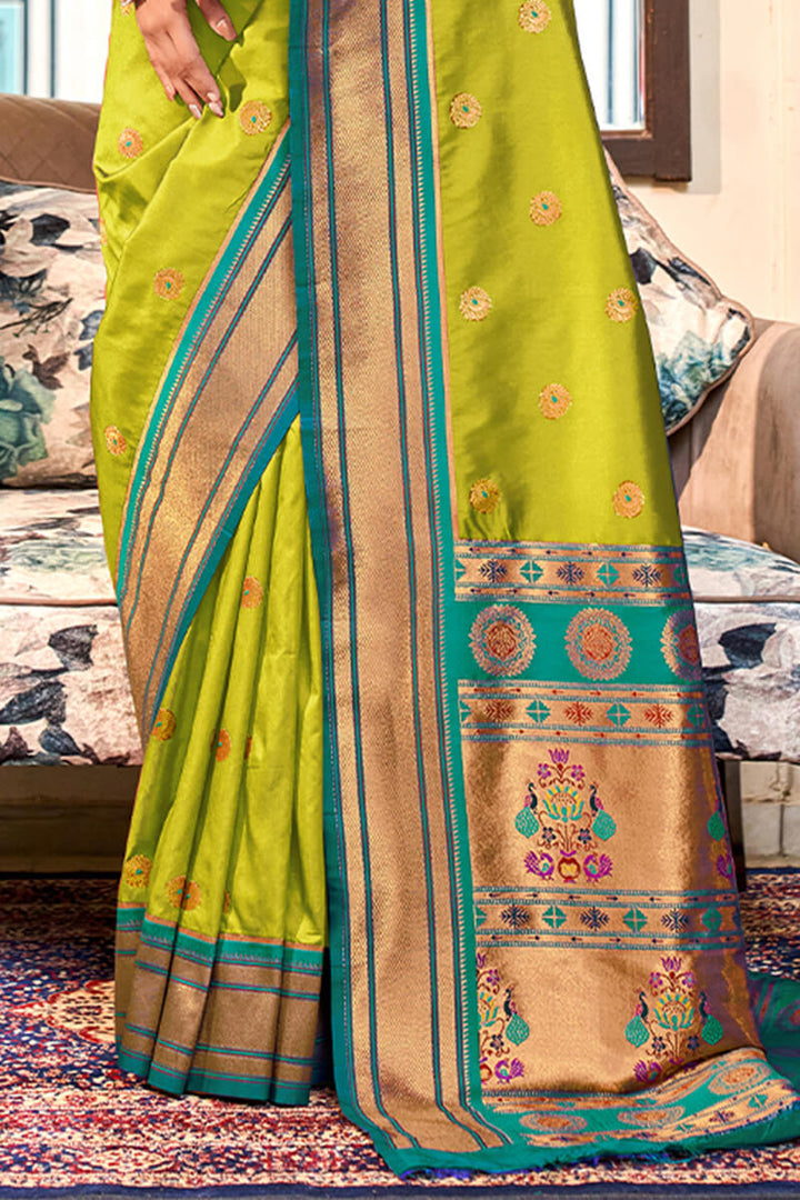 Icky Green Paithani silk saree