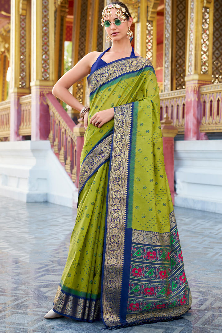 Icky Green Tussar Silk Saree