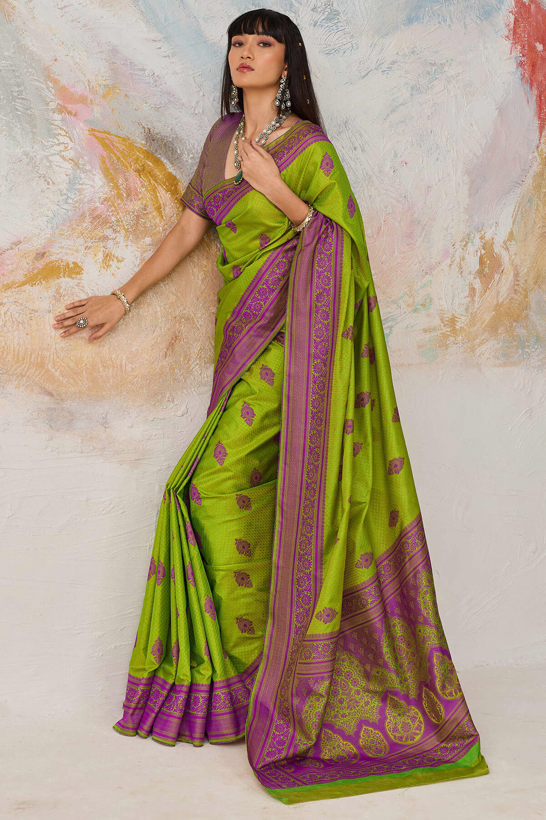Icky Green Woven Kanjivaram Silk Saree