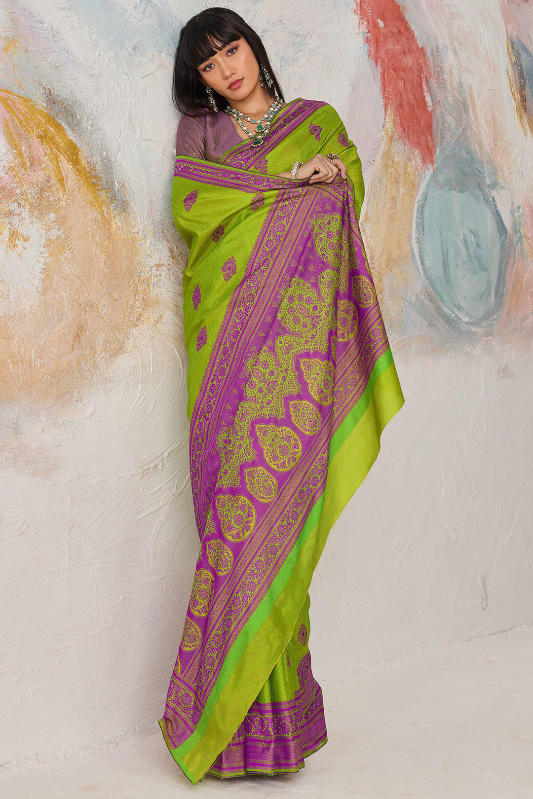 Icky Green Woven Kanjivaram Silk Saree