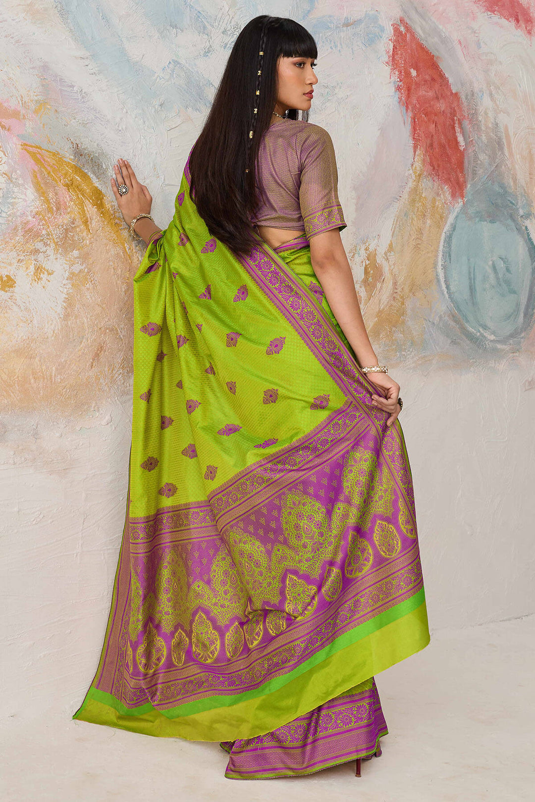 Icky Green Woven Kanjivaram Silk Saree