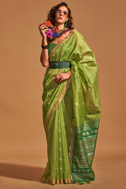 Icky Green Zari Woven Banarasi Silk Saree