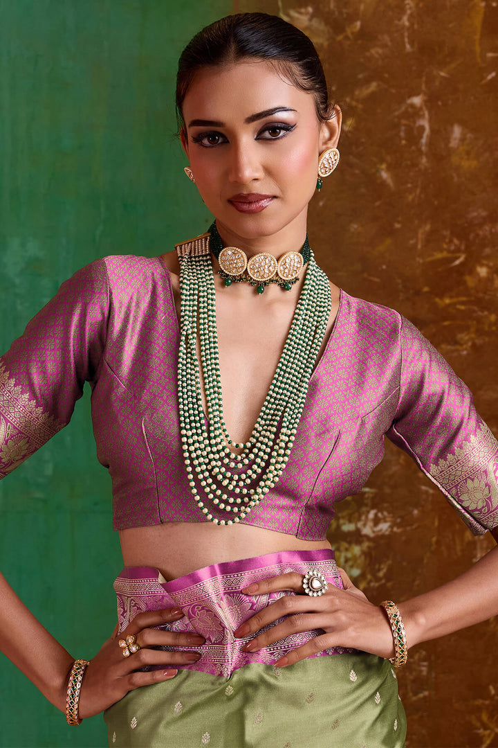 Iguana Green Banarasi Satin Silk Saree