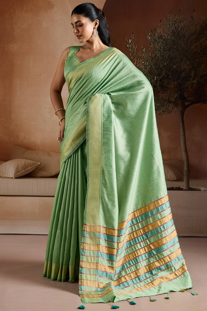 Iguana Green Bhagalpuri Silk Saree